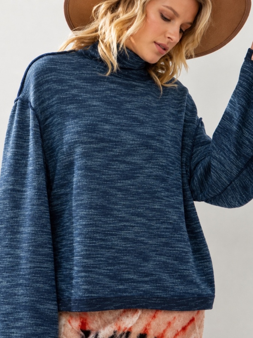 Free People We The Free Sunny Days Turtleneck Navy Blue Slouchy Women Size M